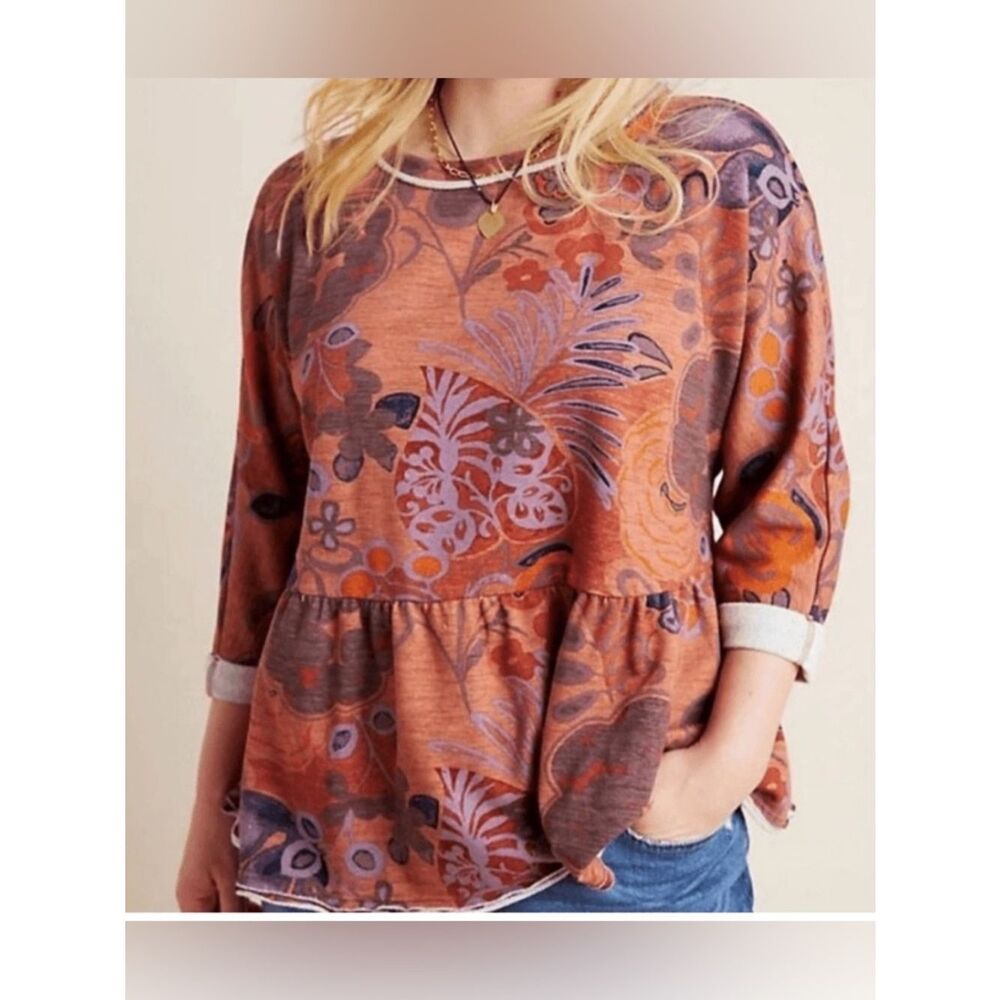 Anthropologie Saturday Sunday Colleen Floral Sweatshirt Top Babydoll Size M